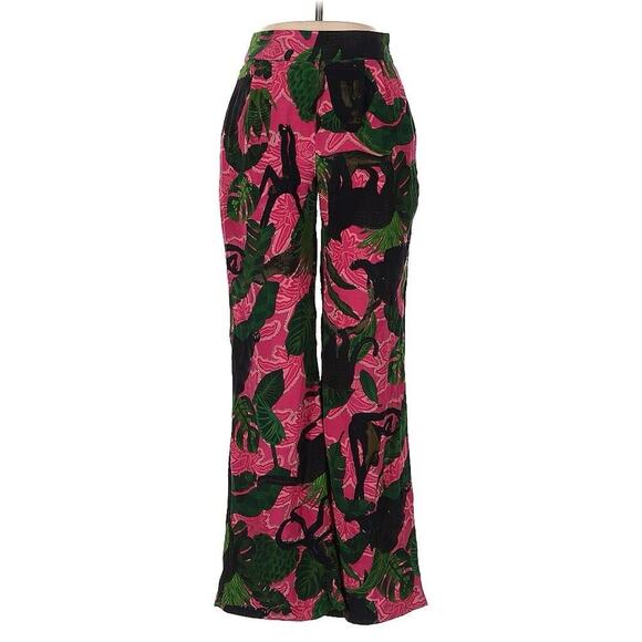 La Fuori Pink Leopard Jungle Tropical 100% Silk Pants Small - Picture 1 of 5